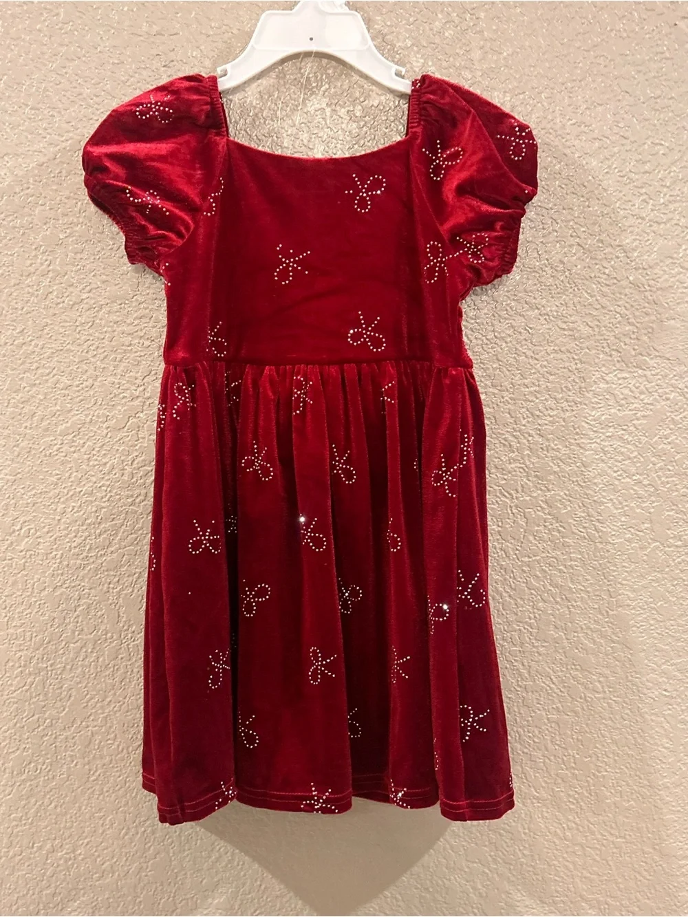 Red Velvet Rhinestone Puff Sleeve Dress Blueberi boulevard 4T
